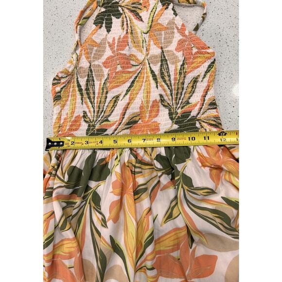 Roxy Bungalow Midi Dress Floral Size SP Hawaiian Smocked Halter Boho Coastal - Picture 8 of 9